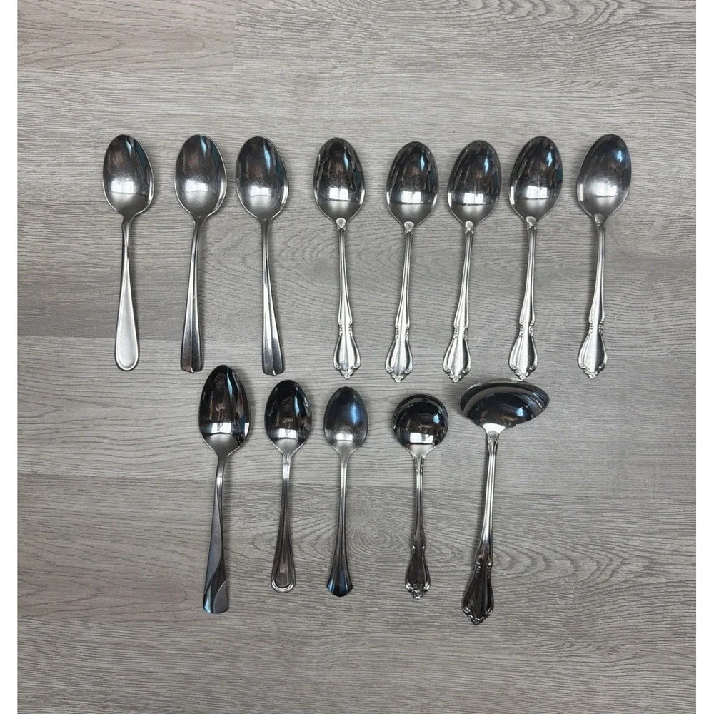13 Oneida Craft And Oneida Deluxe Spoon Lot Stainless Steel Kitchen Cooking